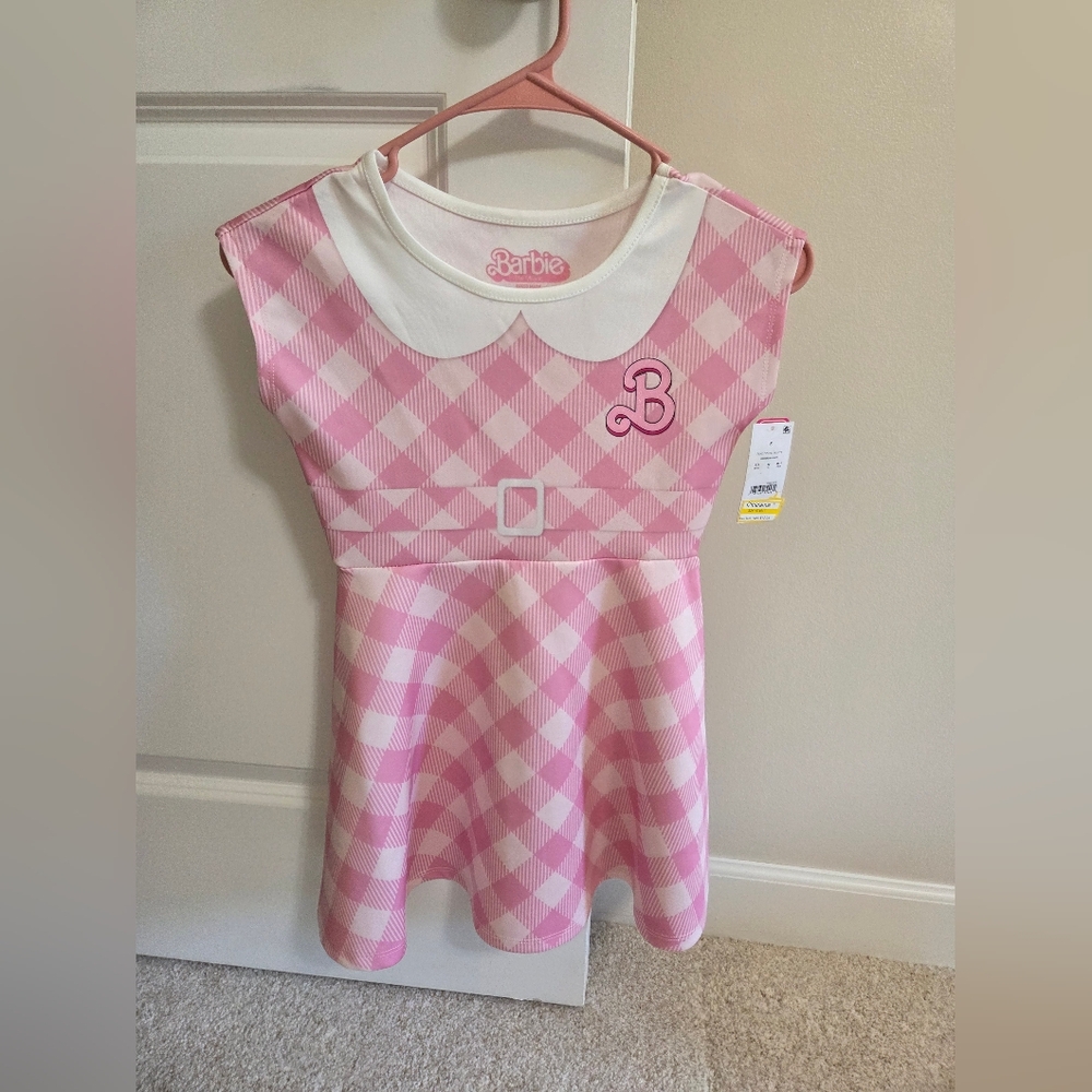 Barbie Pink Checkered Dress with White Collar